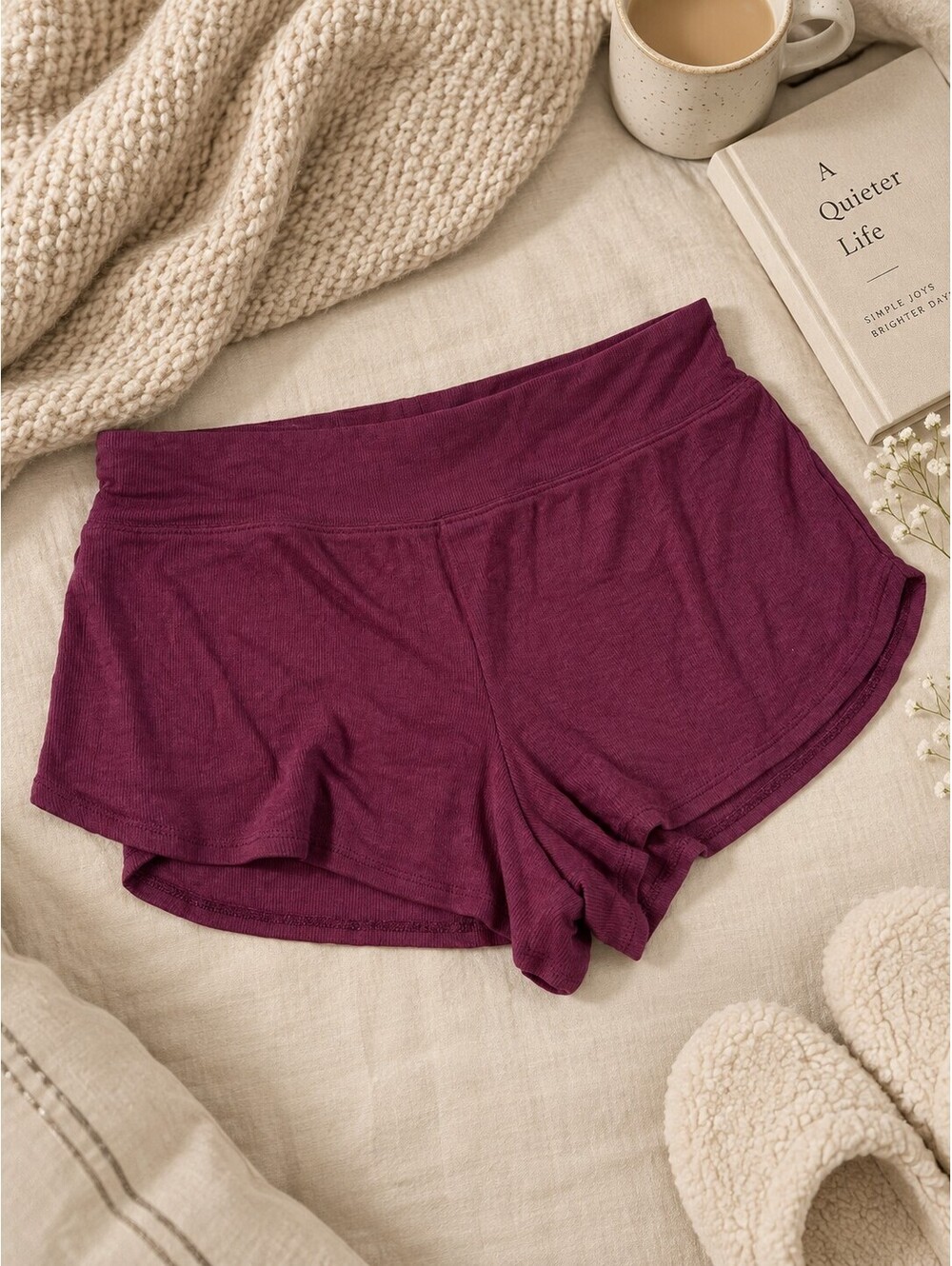 Athleta Well Rested Rib Sleep Short Deep Burgundy Size Small - NWT - Picture 2 of 12